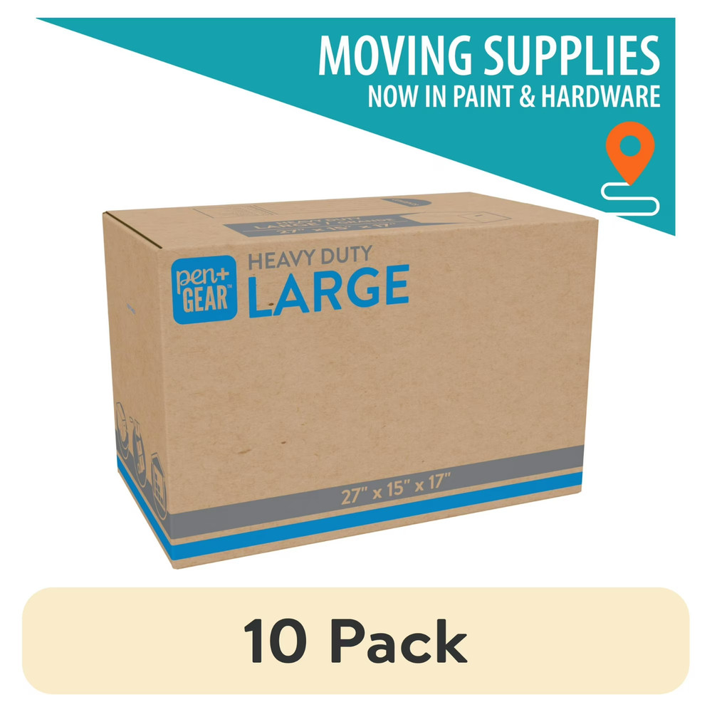 (10 pack) Pen+Gear Large Heavy Duty Kraft Moving Boxes, 27L x 15W x 17H