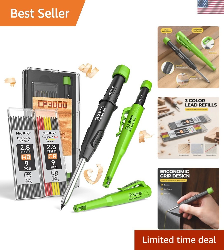 Carpenter Pencil with Sharpener, CP3000 Carpenter Mechanical Pencils with 19 …