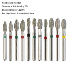 Dental Diamond Burs FG Round End Taper Football Barrel Pear Coarse Fine 856 379