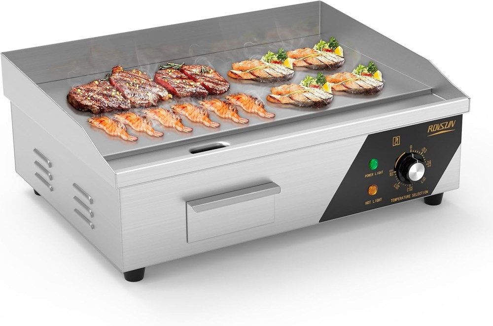 22″ Commercial Electric Countertop Flat Top Griddle, 1600W 110V Electric Griddle
