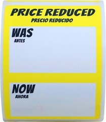 1 Roll 500 Labels Price Reduced Retail Grocery Market Stickers, 2 x 3 Inches