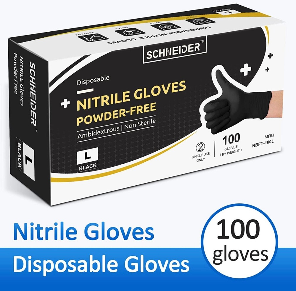 Schneider Black Nitrile Gloves 4 Mil Latex & Powder Free