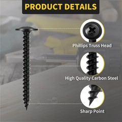 Wood Screws 11/2 Inch, 70 PCS Premium Phillips Truss Head Black Wood Screws, …
