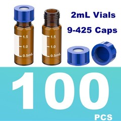 2mL Amber/Clear Autosampler Vials 9-425 Pre-slit Screw Caps Blue PTFE LAB