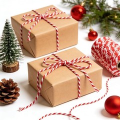 SMART&CASUAL Red and White Cotton Twine, 700 Feet Natural 700 Feet,