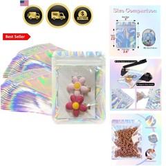 Holographic Bags 100pcs Mylar Bags 3×4 inches Resealable Bag with Party Favor…