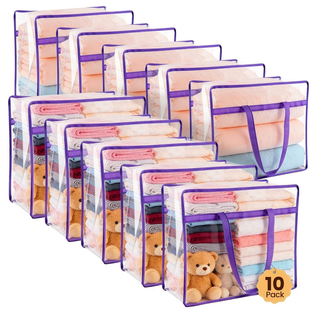 10 Pack Clear Clothes Storage Bags, Double Zipper Design 40L Underbed Moving …