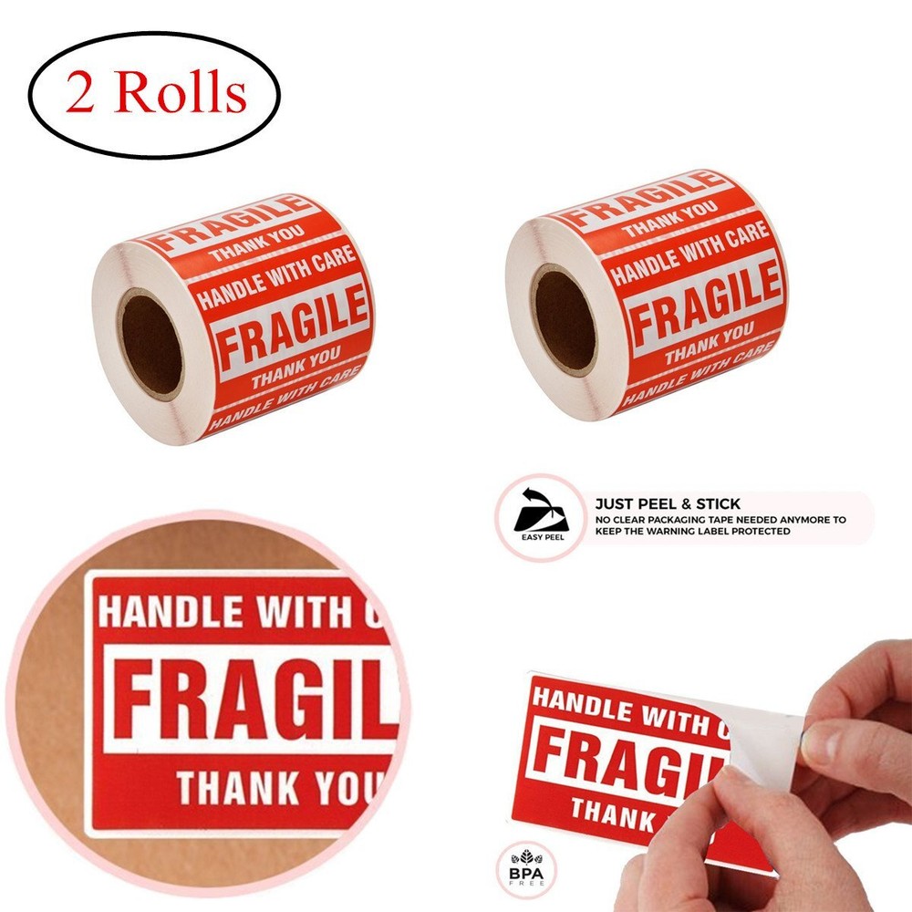 2 Rolls 500/Roll 2×3 FRAGILE Stickers Adhesive Handle with Care Shipping Labels