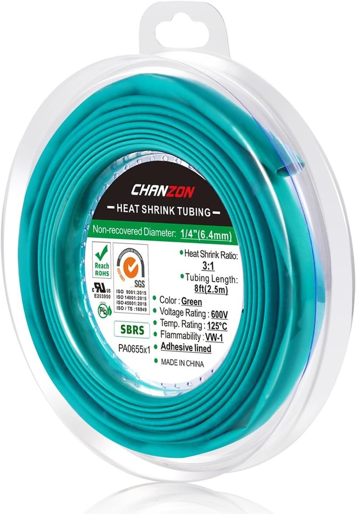 31 Ratio 1/4 6.4mm Heat Shrink Tubing Marine Grade Waterproof Adh Color: Green