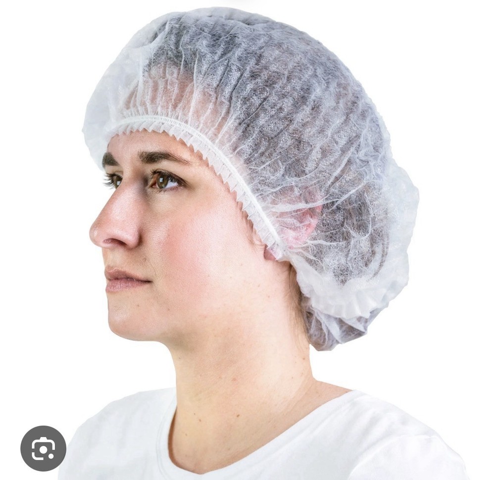 200 (2 X 100) Disposable Hair Net Non-Woven Head White Bouffant with Cap Clip