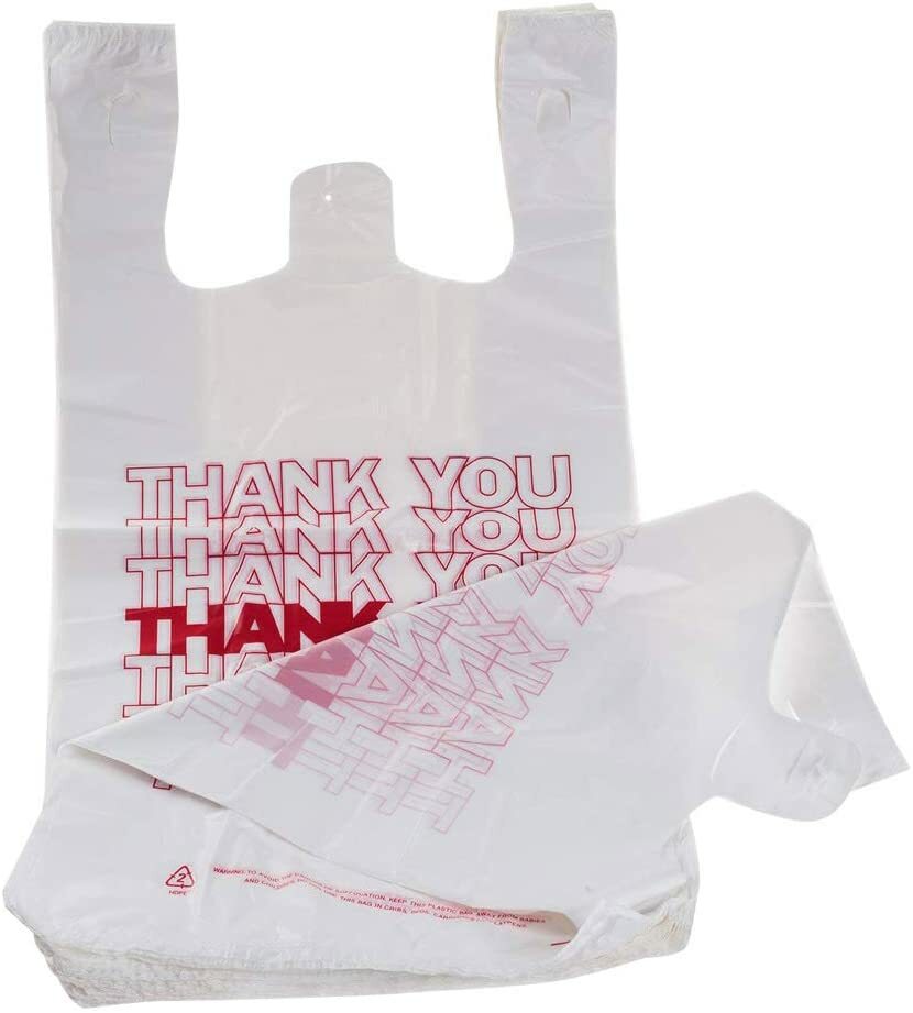 Bags 1/6 Small 8 x 4 x 16 THANK YOU T-Shirt Plastic Grocery Shopping Bags white