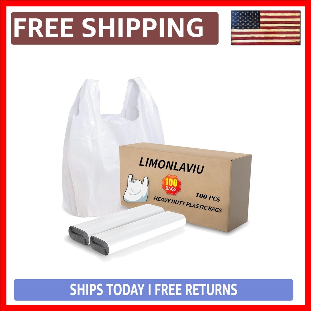 Bulk 100 Plastic Grocery Bags with Handles – Perfect for Small Business & Retail