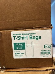Bags 1/6 Large 22 x 6.5 x 12 Biodegradable T-Shirt Shopping Bags 500/case