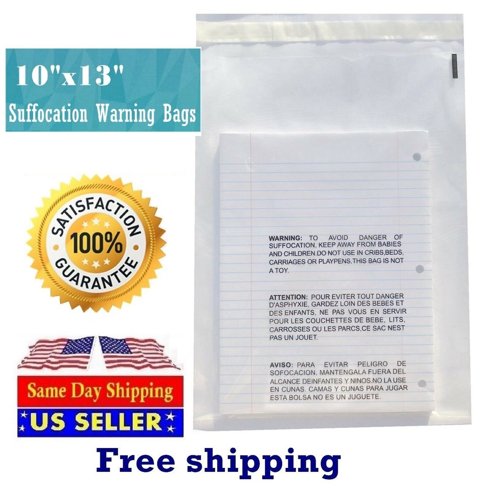 200 10×13 Suffocation Warning Clear Poly Self Seal Bags 1.5 mil -ST ShipMailers