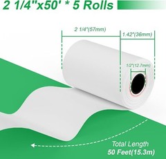 Rollos de Papel Térmico 2.25 x 50 ft, 5 Rollos para Impresoras POS 58mm