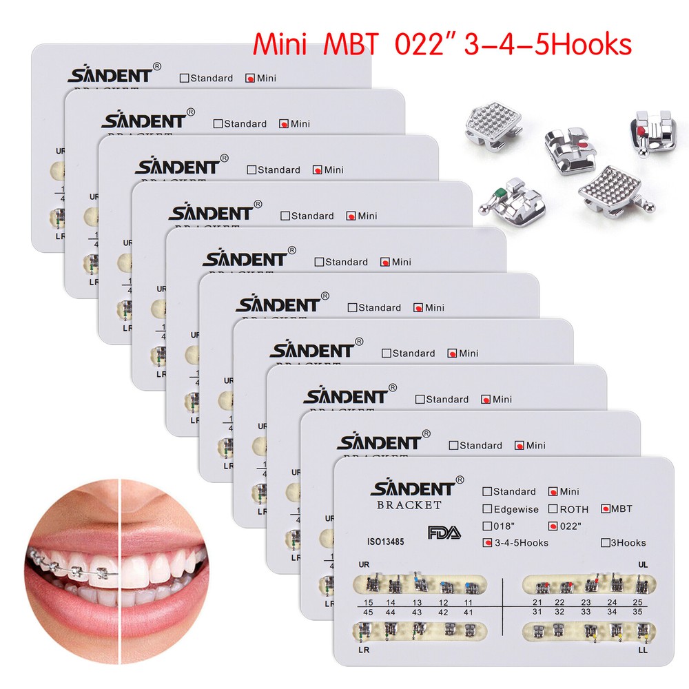 10 packs Dental Orthodontics Metal Bracket Braces Mini MBT 022″Slot Hooks 3-4-5