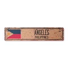 ANGELES PHILIPPINES Vintage Street Sign Filipino flag city country road rustic