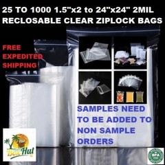 1.5X2 to 20×24 Clear Plastic Zip-Lock Top Reclosable Poly Jewelry Bags 2Mil