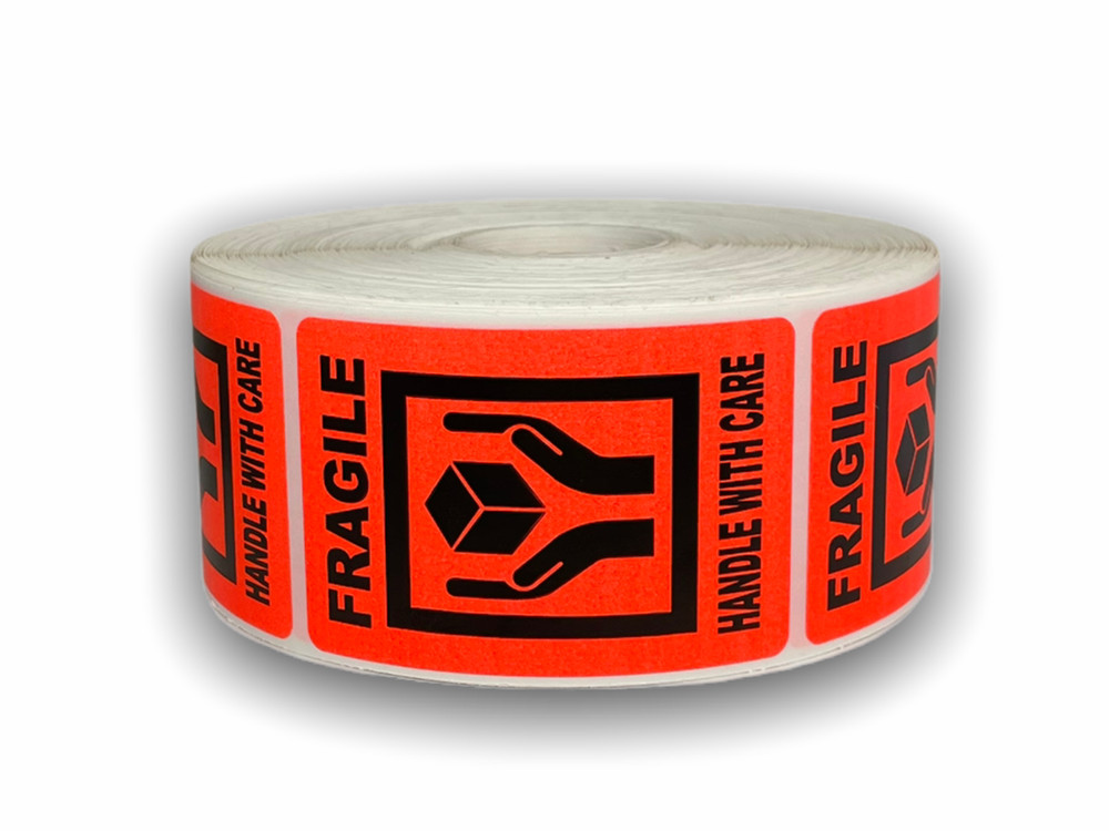 2×3, FRAGILE (Hands holding box icon), 500 labels per roll, 1-60 Rolls