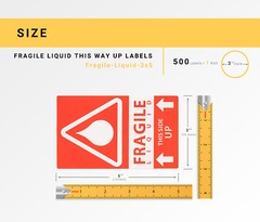 1 Roll ; 500 Labels 3×5 (3″ x 5″) Pre-Printed Fragile LIQUID This Way Up Labels