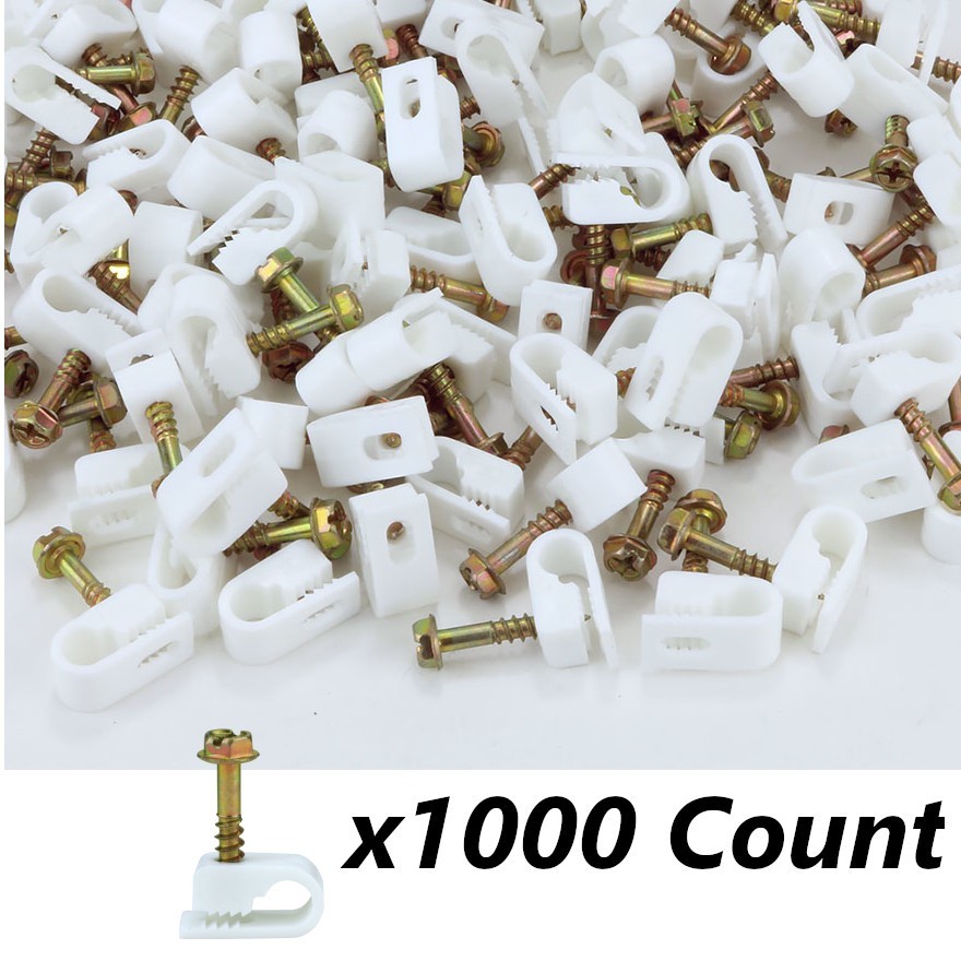 SKY Cable RG-6 Single Flex Cable Clips Screw-In House White Lot Bundle of 1000