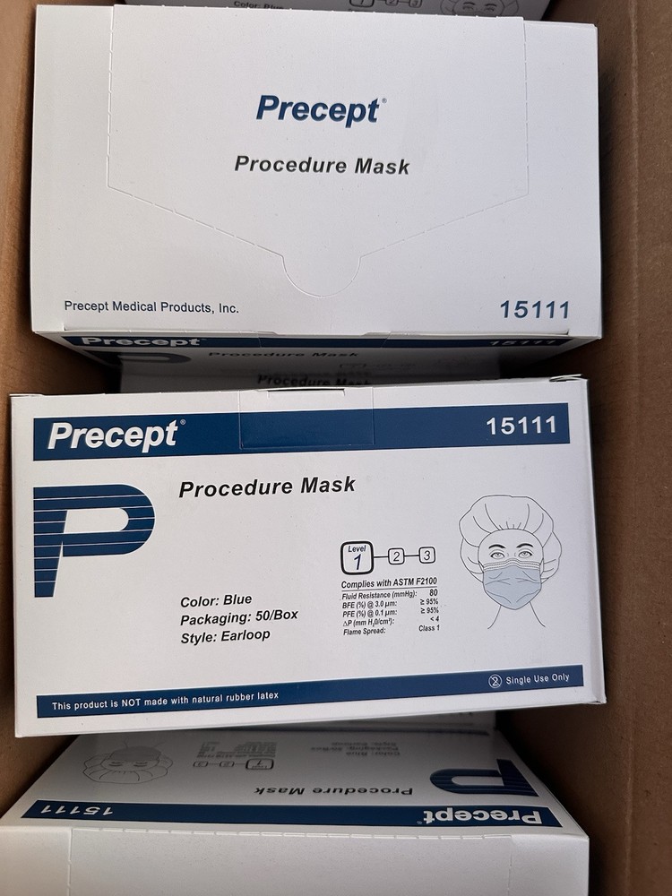 Precept 15111 Procedure Mask Level 1 Blue color Case of 10 Boxes DENTED