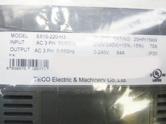 TECO Frequency Inverter E510-220-H3, 200V-240V 3PH-200V-15kw, 64A, 20HP/15kw