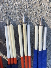 Vintage Prism Pole Red White Surveying Monopod, 3-pc, 12 ft