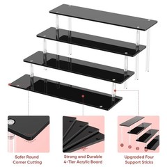 4 Tier Acrylic Display Risers, Black Perfume Organizer Stand, Large