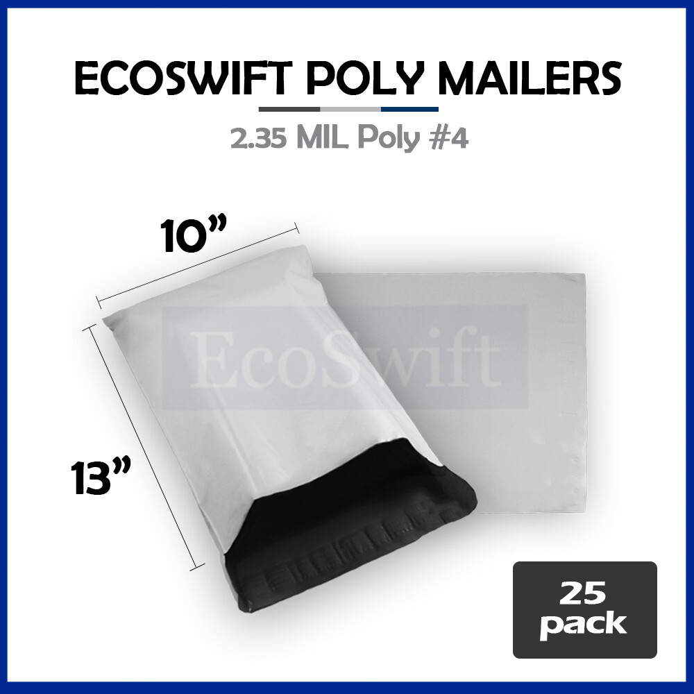 25 10×13 ECOSWIFT WHITE POLY MAILERS SHIPPING ENVELOPES BAGS 2.35 MIL 10 x 13