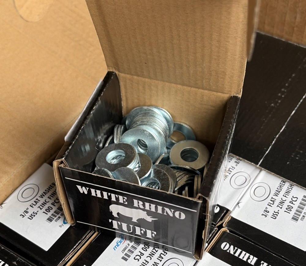 (Box of 100) 3/8” flat washer White Rhino Tuff USS-Zinc finish