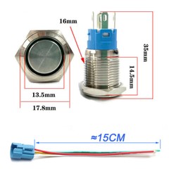 16mm 12V LED ON OFF Waterproof Stainless Steel Latching Push Button Power Switch