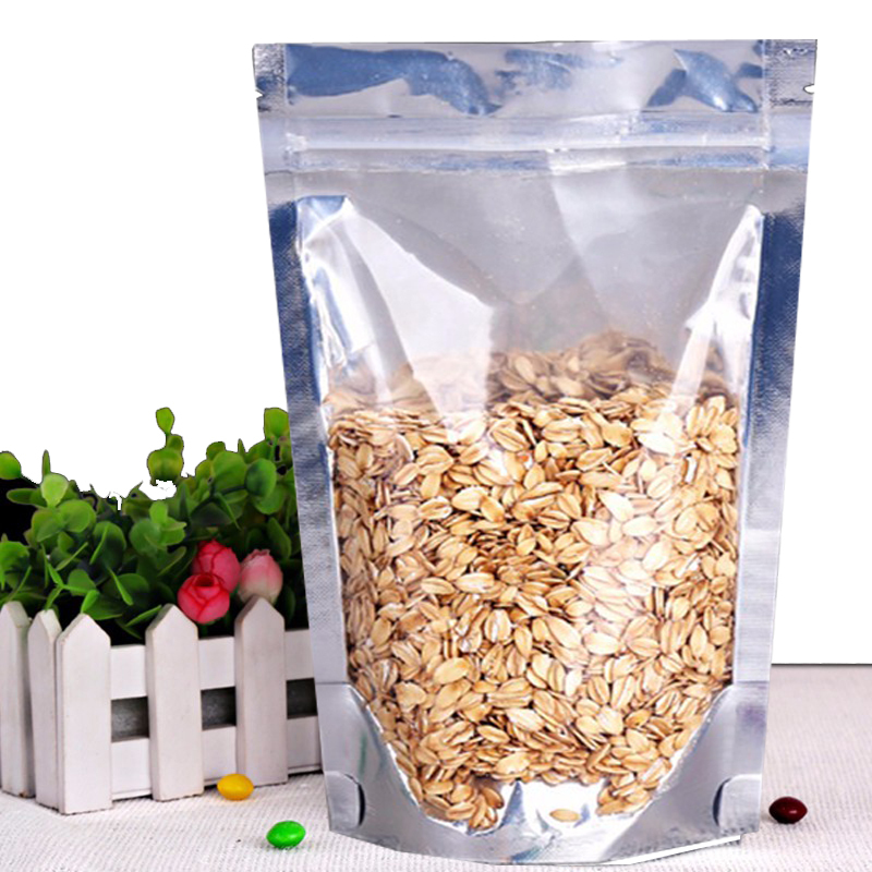 Stand Up Clear & Silver Aluminium Foil Reusable Zip Bag Food Save Mylar Metallic