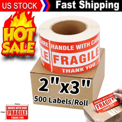 Fragile Stickers 1 Roll 500 2×3 Fragile Label Sticker Handle With Care Mailing