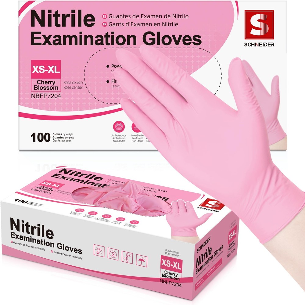 Schneider Nitrile Exam Gloves, 4-mil Medical Gloves Small, Cherry Blossom