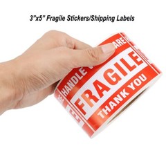 2000 4 Rolls 500/Roll LARGE 3×5 Fragile Stickers Handle With Care Shipping Label