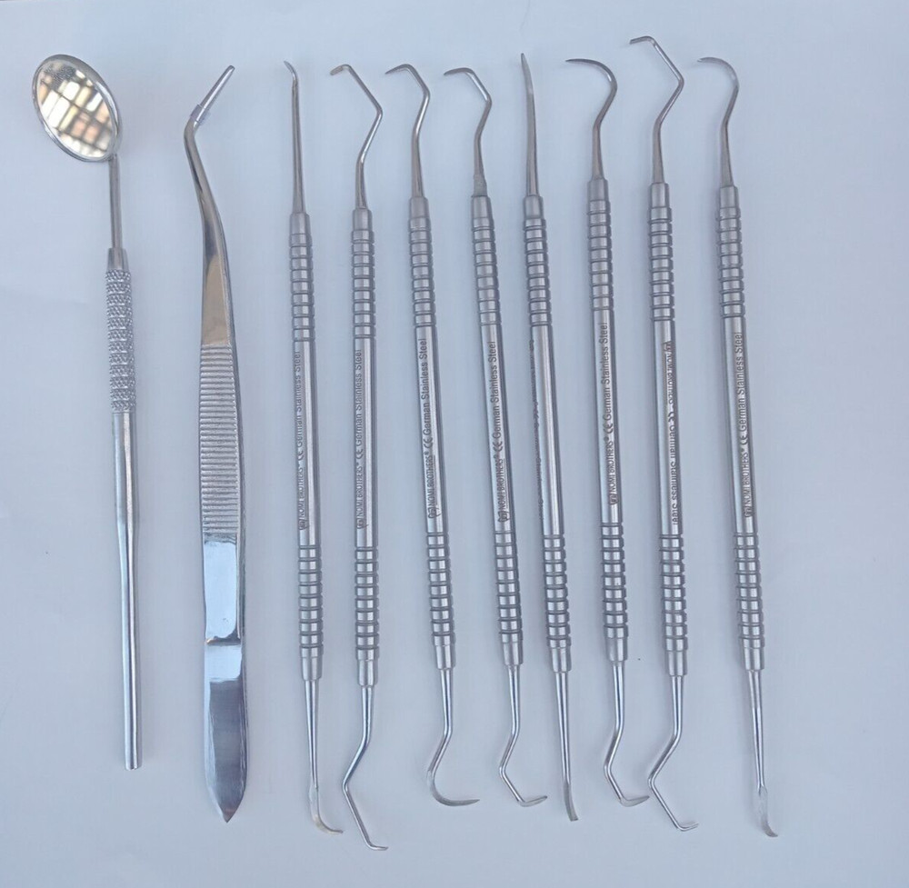 10 PC Dental Pick & Mirror Tools Sculpture Instrument Double End Oral Kit German