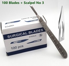 Box of 100 Scalpel Blades #11 + Stainless Steel Reusable Handle No 3 Graduated