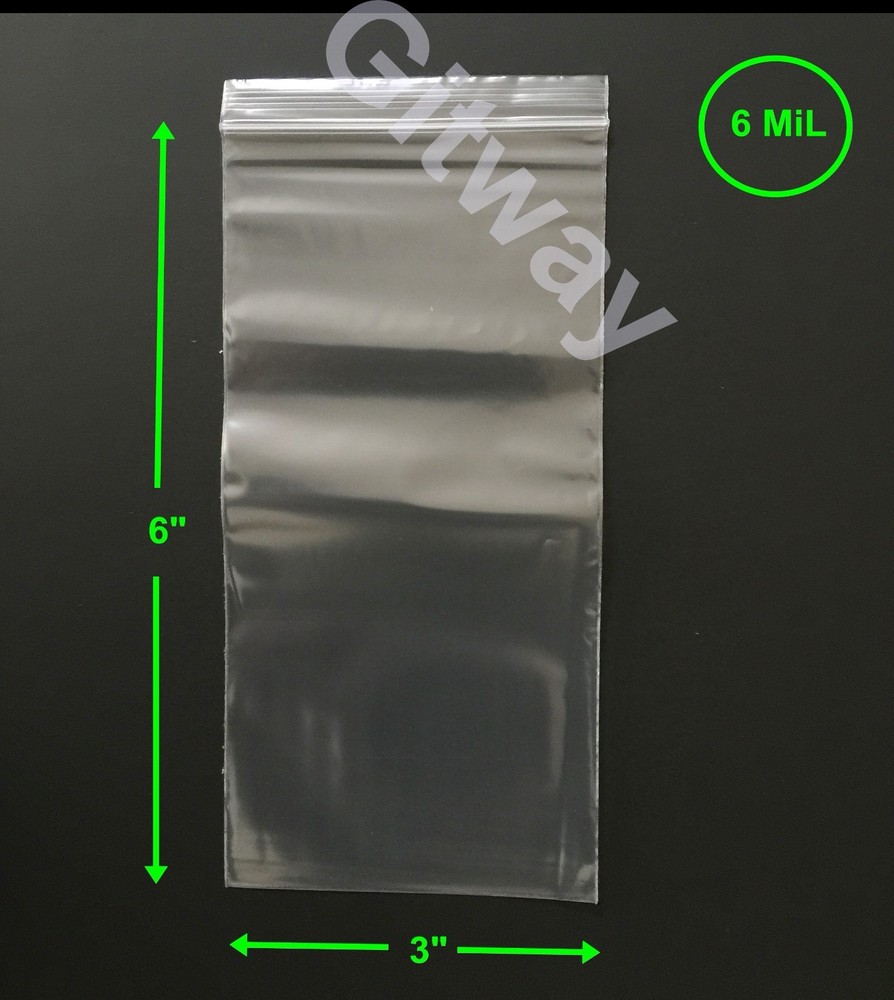 3″ x 6″ Heavy Duty Clear Resealable Zip Top Lock FDA Clear Plastic Bags 6 miL