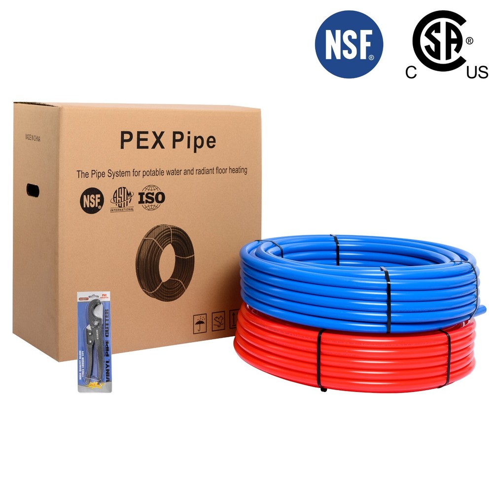 EFIELD 2 Rolls 3/4″ x 100ft (200ft) Blue&Red PEX Pipe/Tubing with Pipe Cutter