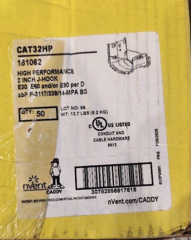 nVent CADDY CAT32HP 2” JHooks – 50/Box – Brand New In Box 50Ct