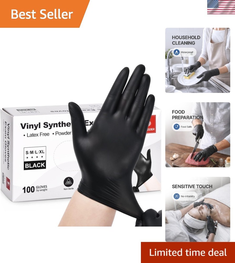 4 Mil Black Vinyl Gloves – Disposable, Food Safe, 100 Count, Medium Size