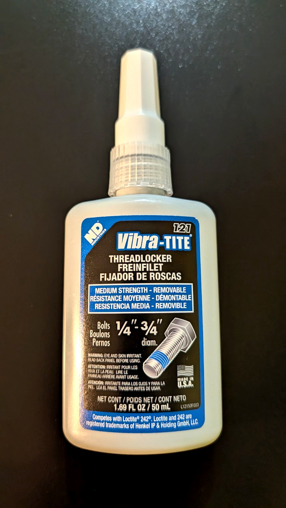 Vibra-Tite Threadlocker, VIBRA-TITE 121, Blue, Medium Strength, Liquid, 50 mL