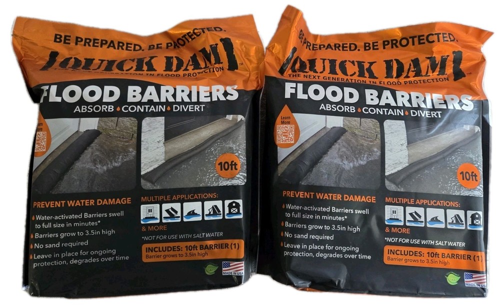2 Packs Of Quick Dam Flood Barrier 3.5 in x 10 ft Length Flood Protection