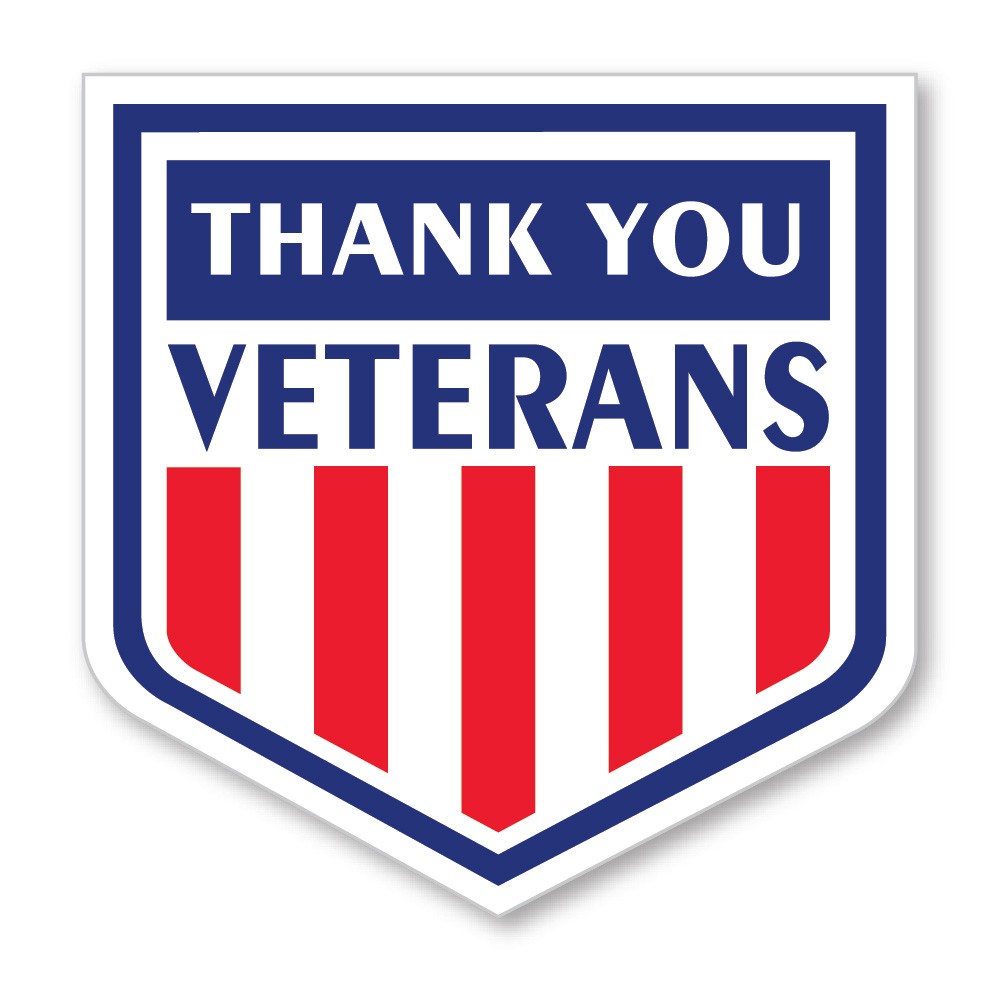 3″ x 3″ “Thank You Veterans” Shield Shaped Label with Stars and Stripes Design