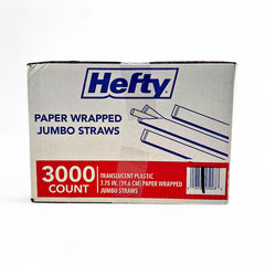 Hefty Jumbo Translucent Idividually Wrapped Plastic Straws, 7.75″ – 3,000 Count