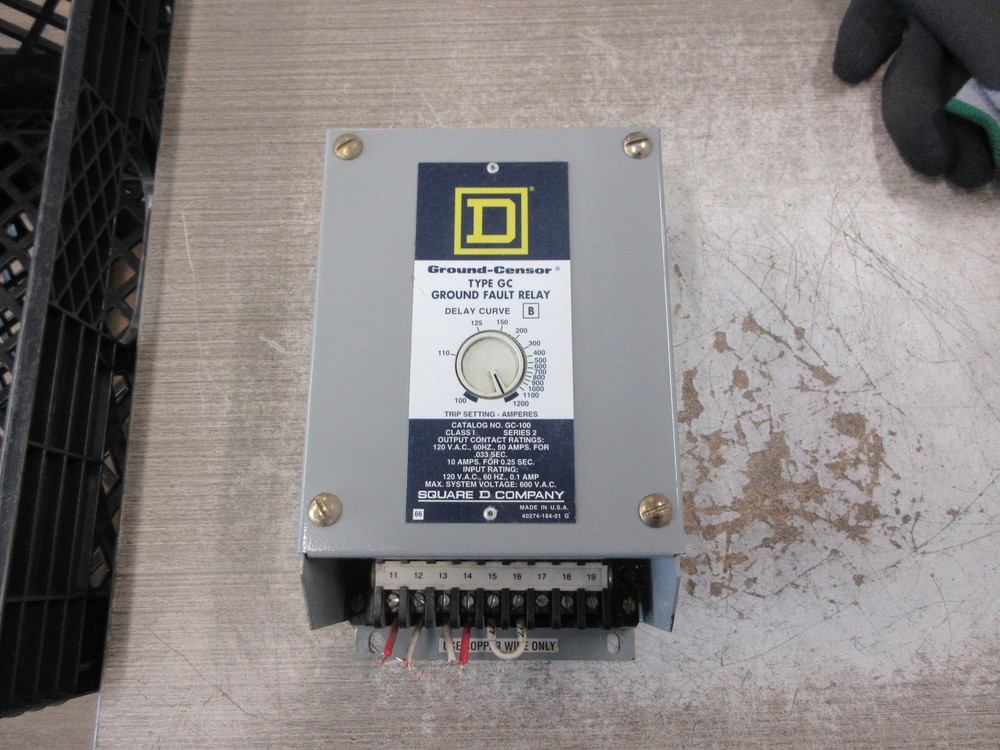 Square D Ground-Censor Type GC Ground Fault Relay GC-100 Ser. 2 Used