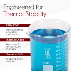 Karter Scientific Low Form Glass Beaker 5 Piece Set 50, 100, 250, 500, & 1000