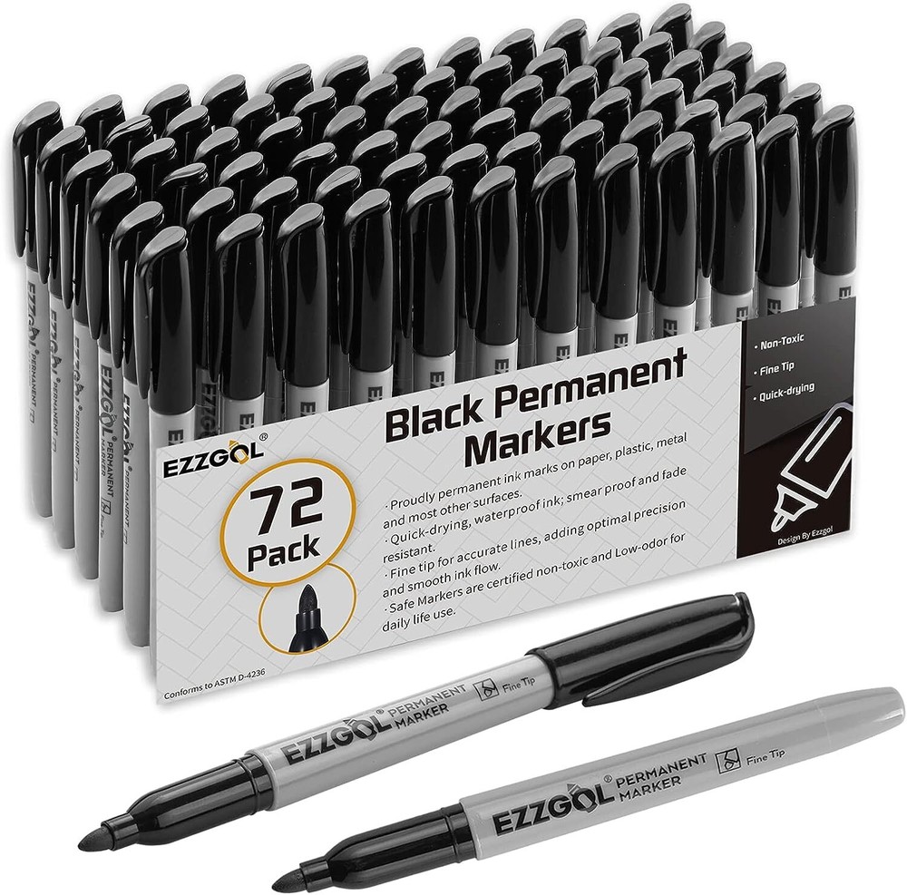 Permanent Markers Bulk 72 Pack Black Permanent Marker Set Fine Tip Waterproof Ma