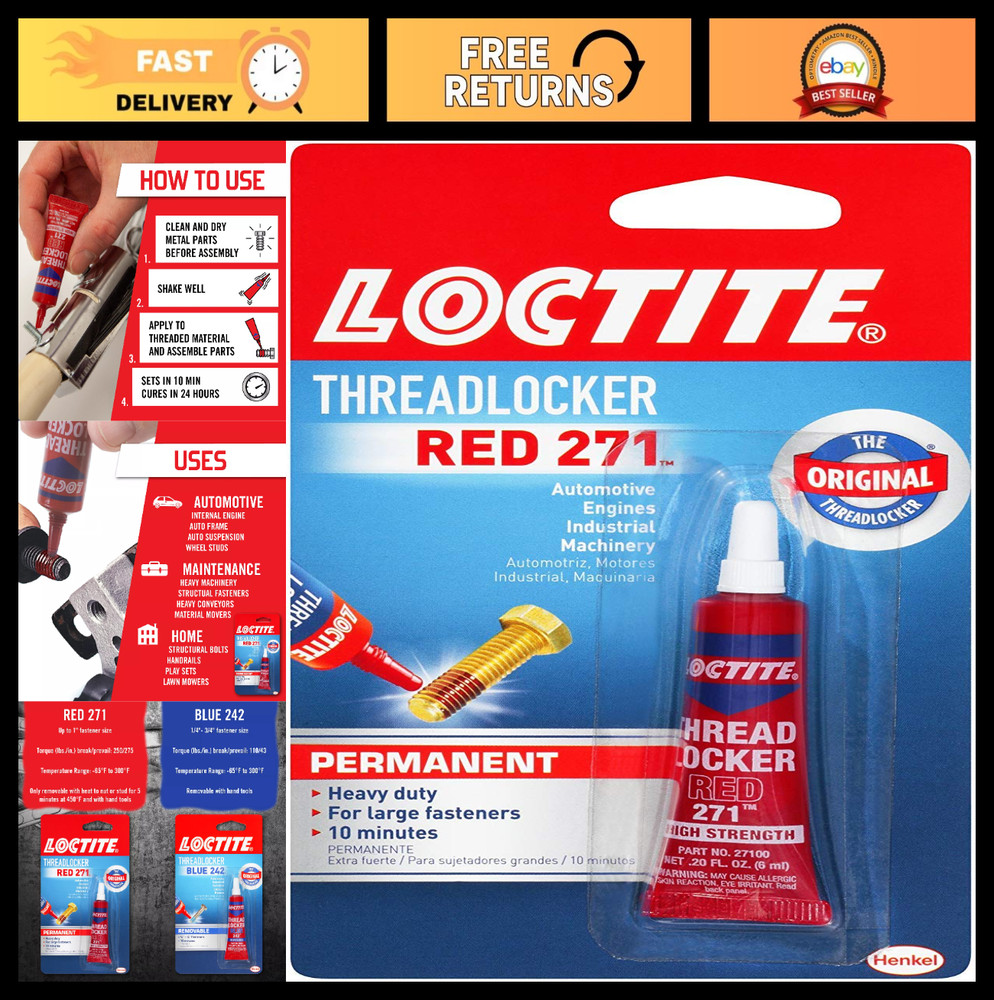 High-Strength Threadlocker Red 271, 0.2 fl oz Tube – Secure Bolts & Screws
